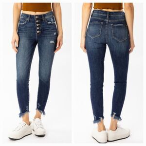 Kancan High Rise Ankle Skinny Women's Buttonfly Distressed Jeans Size 7/27